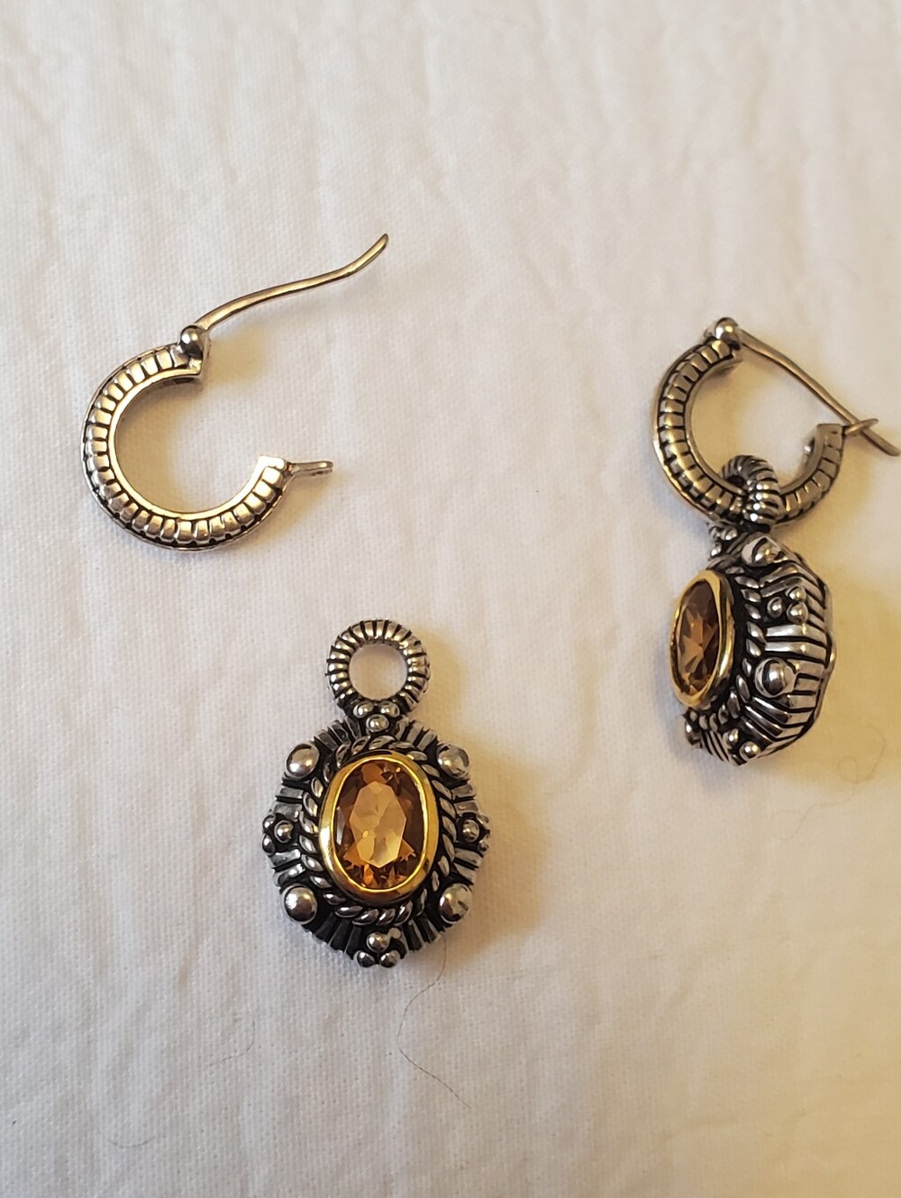 Vintage Two-tone 14k 925 Gold & Silver Earrings With Citrine Gemstone